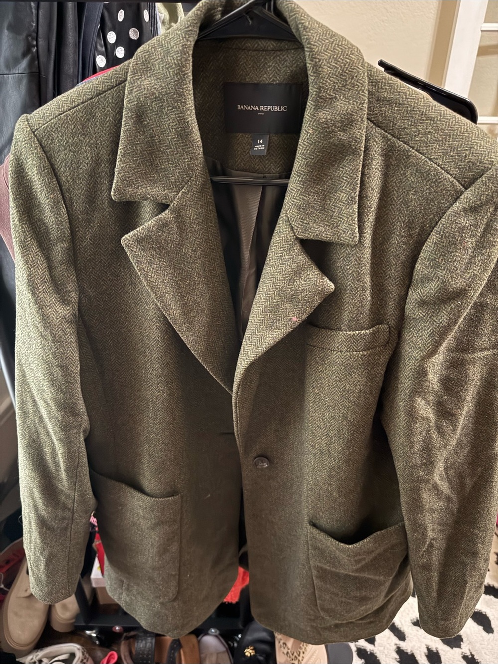 Banana Republic Olive Green Herringbone Wool Blazer